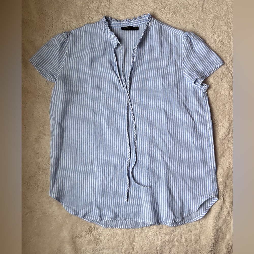 Polo by Ralph Lauren Light Blue and White Striped Short Sleeve Blouse